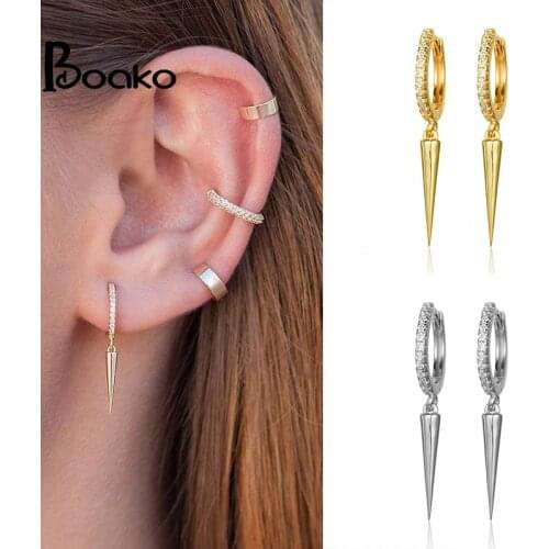 BOAKO 925 sterling silver Spike hoop earrings, Cubic zirconias Huggie hoops with pendant,Hoops with charms, Charm earrings