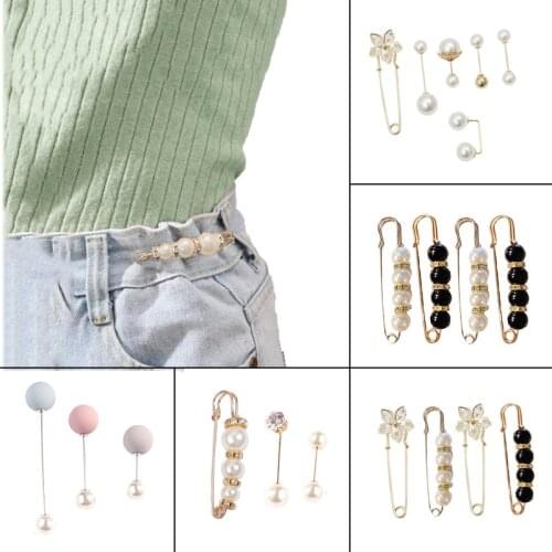Womens Fashion Brooch Set Pearl Rhinestones Buckle Pin Sweater Shirt Lapel Pin Fixed Clothes Accessories Brooches for Women