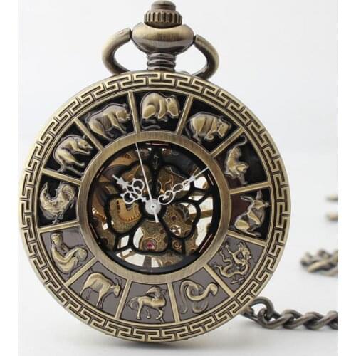 Chinese style Retro Pocket Watch zodiac Hand Wind Mechanical pocket watch Christmas Gift Watches Wholesale