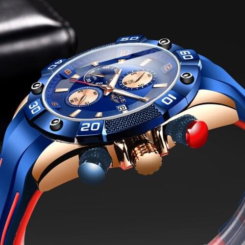 LIGE New Fashion Business Quartz Clock Mens Watches Top Brand Luxury Blue Watch For Men Silicone Waterproof Sport Chronograph