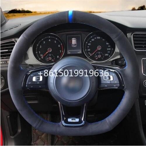 Black Suede DIY Hand Sewing Car Steering Wheel Cover for Volkswagen VW Golf 7 GTI Golf R MK7 VW Polo GTI Scirocco 2015 2016
