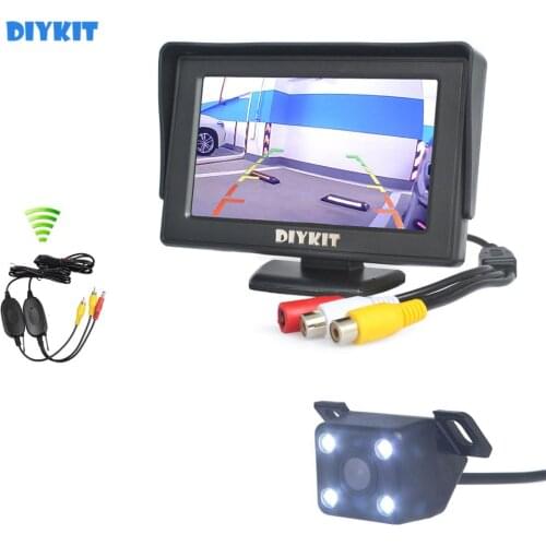 DIYKIT Wireless 4.3 Inch TFT LCD Car Monitor + LED Night Vision Rear View Car Camera Parking Assistance System Kit