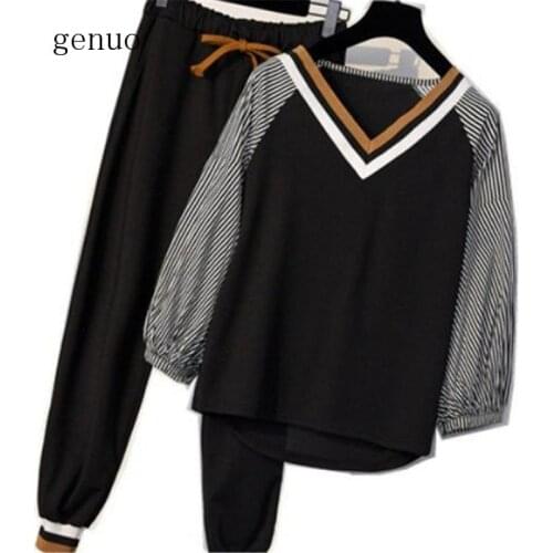 Women Two Piece Set Spring Long Sleeve T Shirt+ Long Pants Casual Women Tracksuit Set 5XL