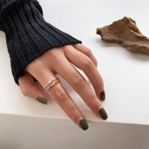 New Jewelry Titanium Steel Double Ring Women Girl Simple Stainless Steel Colorful Crystal Ring Adjustable Accessories Wholesale