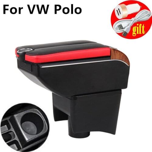 Double doors open 7USB Centre Console Storage Box For Volkswagen Polo Mk5 6R Vento 2010-2020 Armrest Arm Rest Car accessories