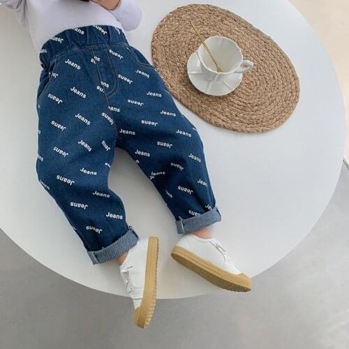 2-7 Y Baby Boys Jeans Pants 2021 New Spring Kids Casual Fashion Denim Trousers Korean Letters Print Jeans for Boy Baby Clothing