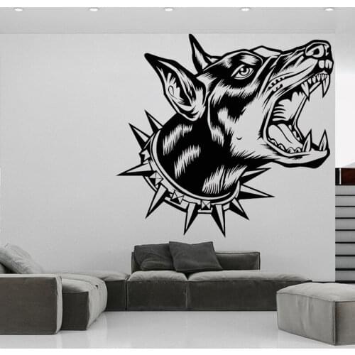 Garage Decor Dogs Vinyl Wall Decal Patrol Security Angry Dog Head Stickers Creative Living Room Home Decor Removable O233