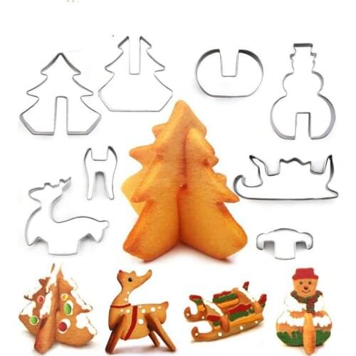 Roasting Tool 3D Biscuit Mould Cute Christmas Stainless Steel Curved Cookie Mold Sugarcraft Chocolate Decorating Plunger Cutter