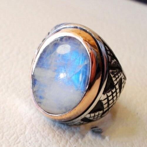 Vintage Silver Plated Womens Big Ring Natural White Crystal Moonstone Ring Boho Style Finger Ring Anniversary Jewelry Gifts