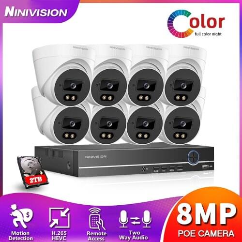 8CH 4K 8MP POE NVR Kit CCTV Security Camera System Kit Indoor Dome Two-way Audio Video Security Surveillance POE IP Camera Kit