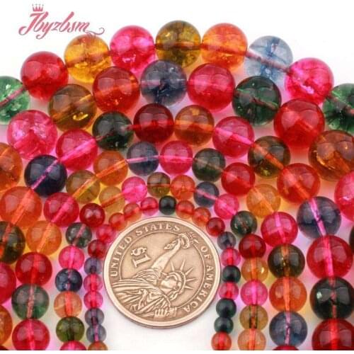Round Smooth Multicolor Quartzs Crystal Stone Loose Beads 4.6.8.10.12mm for DIY Women Men Necklace Bracelet Jewelry Making 15"