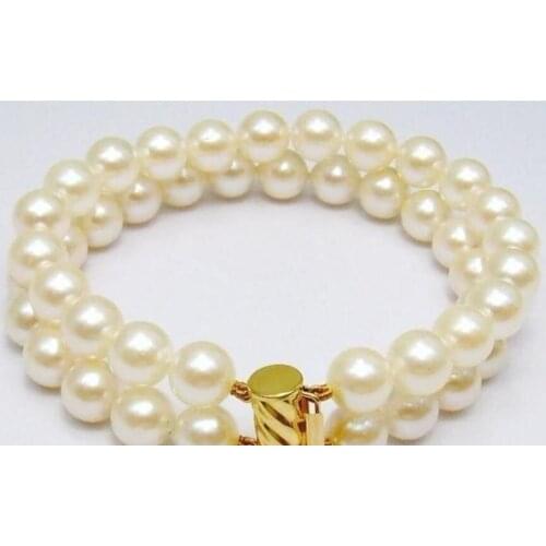 Fashion 2ROW 9-10mm WHITE CULTURED PEARL BRACELET 7.5">>free shipping