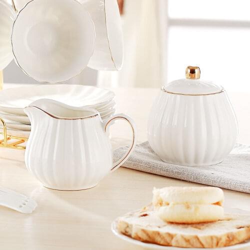 Classic European Style White Porcelain Sugar Bowl And Creamer Pots Set Milk Jug Cafe Coffeeware Kits Candy Jars Spice Container