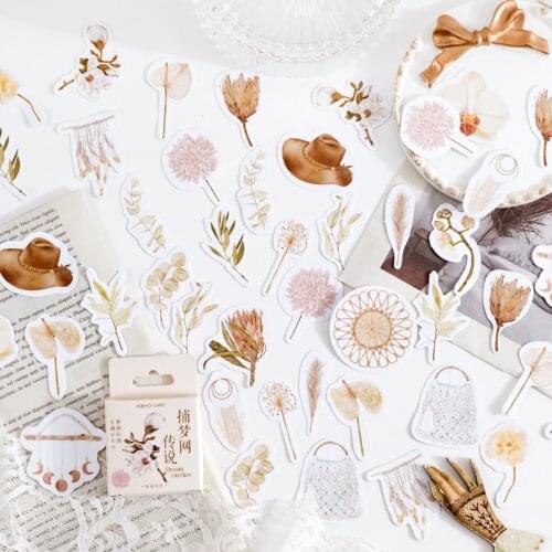 46pcs/box Natural collection Feather Flower Plant Diary Journal Decorative Stickers Scrapbooking Stick Label Diary Album Sticker