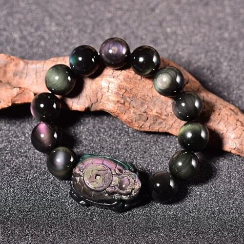 Natural Stone Rainbow Eye Obsidian Dragon Turtle Beads Bracelet Mens Bracelet 8-12mm Leading Turtle Bracelet For Women Jewelry