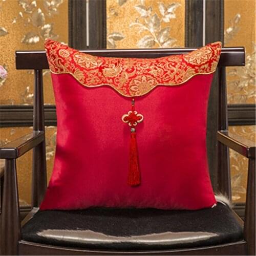 Patchwork Chinese knot Silk Satin Pillowcase Christmas Decorative Cushion Covers Square Wedding Chair Sofa Cushion Cover 45x45cm