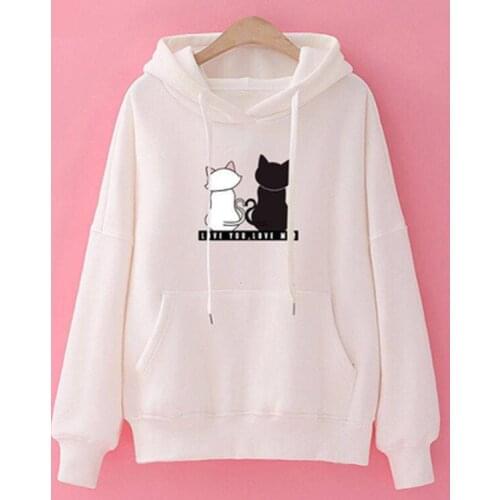 2021 New Streetwear Hoodies Women Sweatshirt Autumn Long Sleeve Hoodies Harajuku Hoodie Cute Cat Print Sweatshirt Women