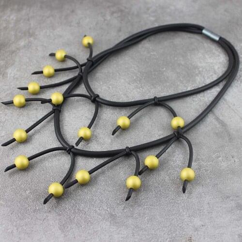 Yellow Bead Necklaces Women Necklace Jewelry Rubber Rope Black Chain Short Choker Multicolor Bead Bohemia Pendant