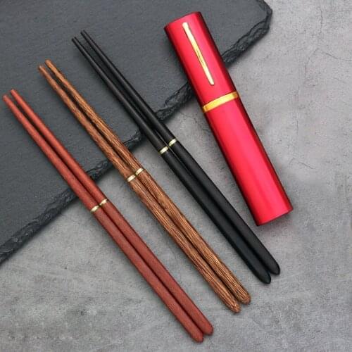 Japanese Style Natural Wooden Chopsticks Folding Portable Outdoor Camping Reusable Tableware with Aluminum Box Kitchen Tools