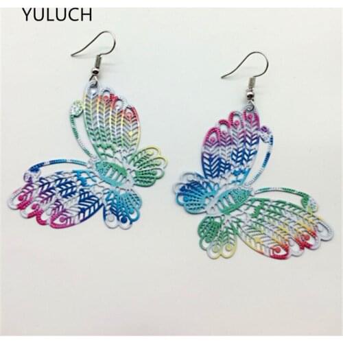 Pair unfinished nice Green peacock leaf butterfly earrings jewelry 2016 new design 2016 new arrival simple
