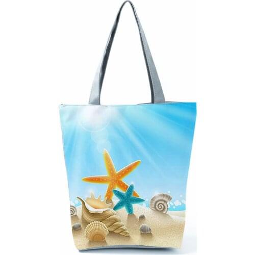 Sunlight Beach Starfish Printed Handbags Pretty Shoulder Bag Portable Womens Fashion Bag High Capacity Shopping Bag Travel Tote