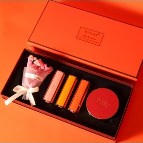 Beauty Gift Box Velvet Carved Lipstick Cushion Christmas And New Year Gift Five-Piece Gift Set For Girls