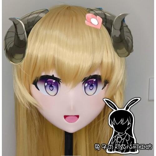 R-Mask 07) BJD Crossdresser Doll Cosplay Mask Full Head Girl Resin Anime Tsunomaki Watame Kigurumi Cosplay Mask