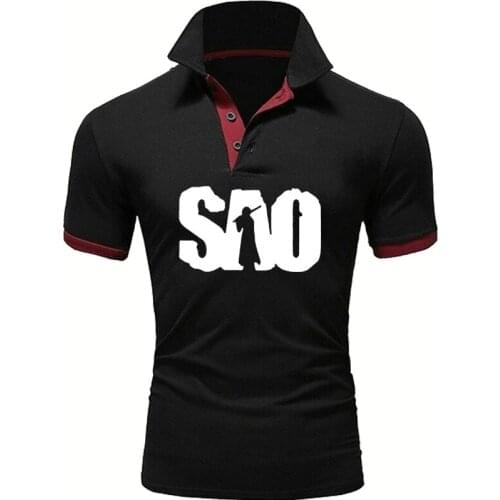 Fashion cotton high quality Casual Mens tops SAO Sword Art Online Printing Summer Solid color polo shirt Mens short sleeve