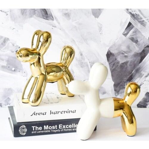 Nordic Ceramic Animal Balloon Dog Figurines Piggy Bank Crafts Creative Dog Miniature Ornaments Home Living Room Decor Kids Gifts