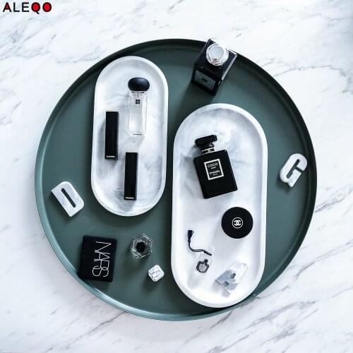 Nordic White Marble Style Ceramics Table Storage Plate Chic Luxury Dessert Fruit Jewery Office Desk Storage Organizer Decorative