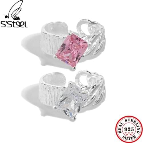 SSTEEL 925 Sterling Silver Zircon Ring For Womens Designer Aesthetic Personalized Wedding Open Rings 2021 Trend Fine Jewelry