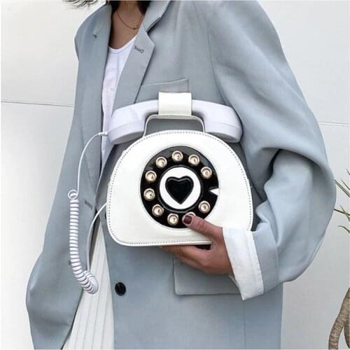 Women Girl Telephone Shaped Shoulder Bag PU Leather Shopping Street School Crossbody Satchel Tote Purse