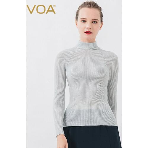 VOA Pure Cashmere Is Thin and Seamless Worsted Womens Turtleneck Long-sleeved Slim High-elastic Pullover Multicolor RL1128