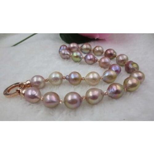 Gorgeous 11 - 14MM wonderful Rainbow purple FURROW Kasumi pearl necklace