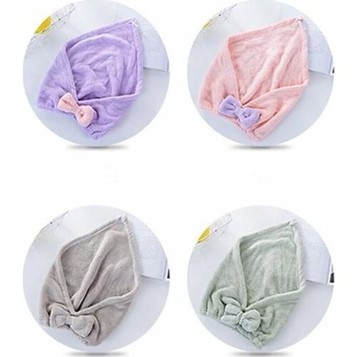 Water-absorbent Cute Coral Fleece Hair Cap Microfiber Bow Child Shower Cap Children Supplies Bathroom Products