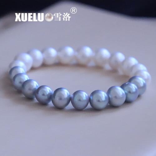 XUELUO 9-10mm Stretch Fashion Gorgeous Geniuns Natural Freshwater Round Pearl Bracelet