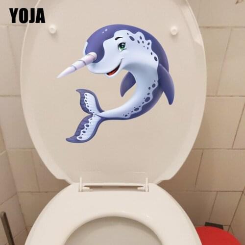 YOJA 22×22.1CM Narwhal Cute Cartoon Fish Toilet WC Accessories Home Room Wall Decor Stickers T1-2839