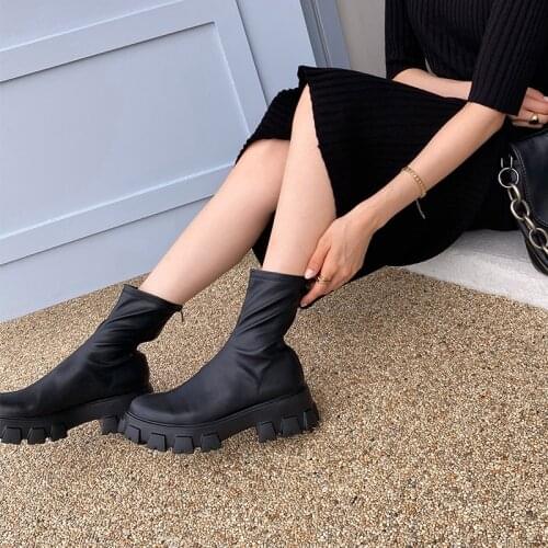 2021 Winter Women Boots Stretch Boots Ankle boots Zippe Lace-up Platform Boots black motorcycle boots modern shoes women shoes