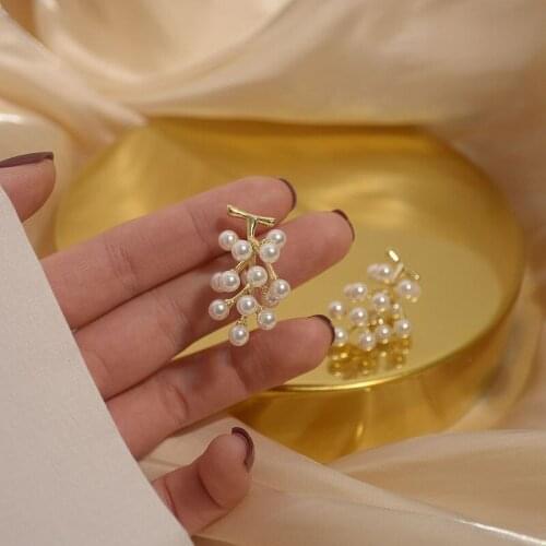 Origin Summer Temperament Imitation Pearl Beach Grape Shape Pendant Earrings for Women Long Tassel Metal Earrings Jewellery