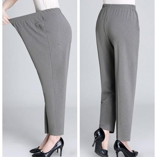 Plus Size 5XL 6XL Women Summer Pants New Solid Elastic Waist Casual Pants Loose Straight Pants