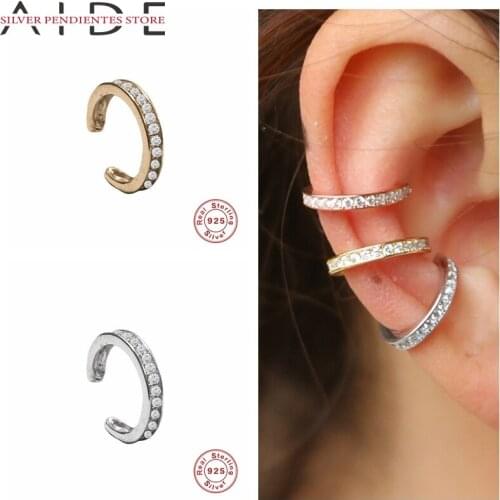 AIDE 1PCS 925 Sterling Silver Ear Cuff Earrings For Women Gold Diamond Non-pierced Ears Earring Korean Aretes De Mujer Jewelry