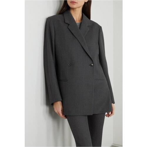 Sweden Totem* women coat suit wood double breasted casual office style plaid blazer