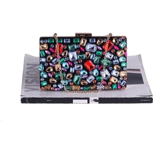 Women Shoulder Multi Color Diamond Clutch Wedding Beaded Handbag Sparkling Custom Crystal Clear Clutch Evening Bag For Party