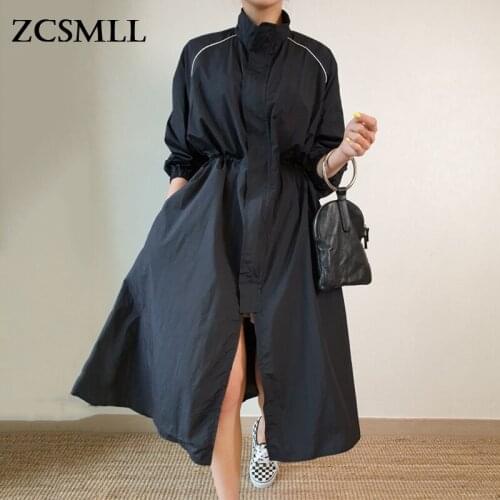 ZCSMLL Korean autumn all-match stand-up collar invisible buckle design loose high waist over the knee windbreaker dress women
