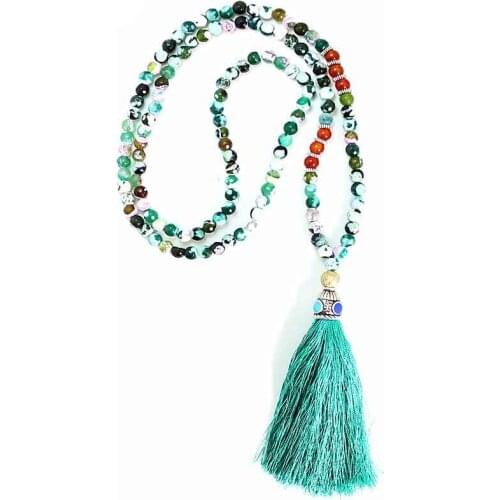 New Fashion 6mm green Stones tassel Pendant Mala Necklace Handmade Women Natural Stone Bead Necklace