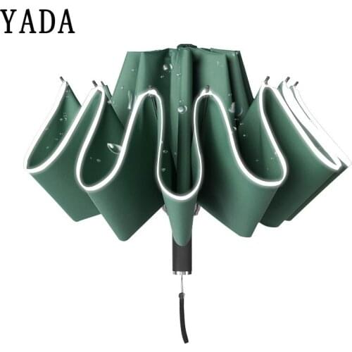 YADA Luxury Green 10K Automatic Umbrella Reverse Rain Women Sun&Rainy Umbrella Car For Womens Windproof Folding Umbrellas YS843