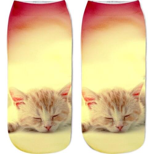 1 Pair 3D Printed socks Animal Cat Women Low Cut Short cotton Socks Anklet Hosiery happy Girl Art Picture women socks funny cp