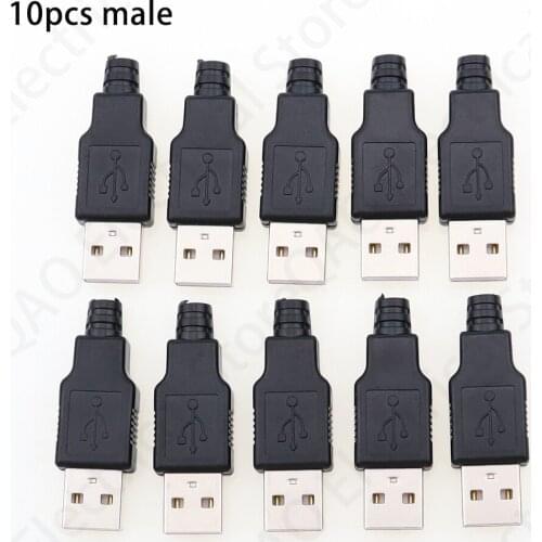 10pcs Type A Male USB 4 Pin Plug Socket Connector With Black Plastic Cover Type-A DIY Kits