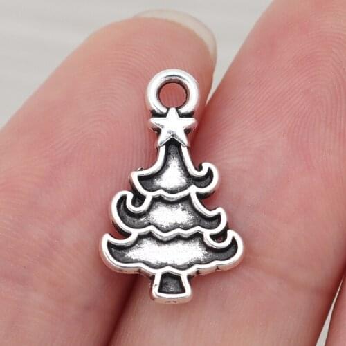 100 x Tibetan Silver Xmas Christmas Tree Charms Pendnats Beads for Necklace Bracelet Jewelry Making Accessories 20x12mm