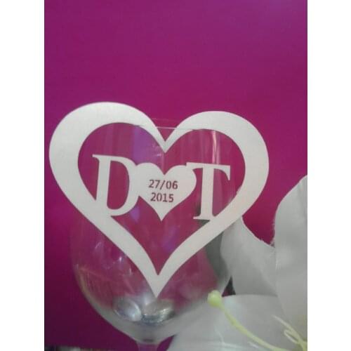 100pcs Table Marker Wine Glass Name Place Cards heart name date personalized wedding table cards wine glass markers